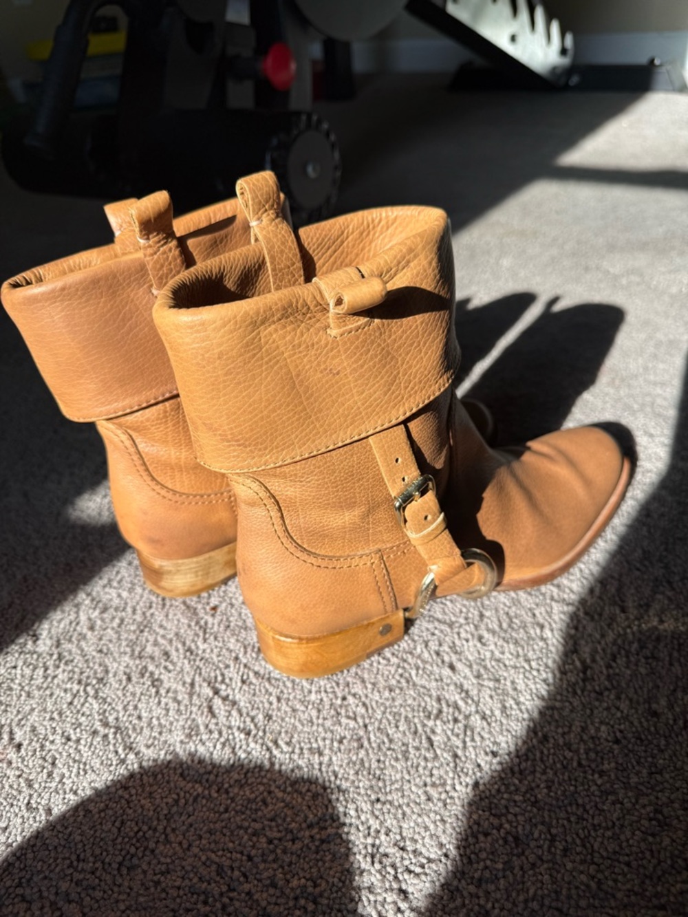 Celine Tan Leather Fold-Over Ankle Boots with Buckle Ring - Picture 3 of 7